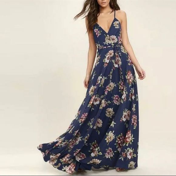 Lulus Dresses & Skirts - Lulus Floral Maxi Dress Blue Size Medium Formal Wedding Guest